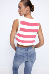Story of Lola Cream/Pink Cropped Striped Sweater Vest