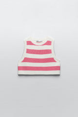 Story of Lola Cream/Pink Cropped Striped Sweater Vest