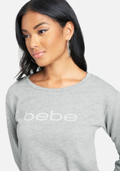 Bebe Heather Gray Logo Long-Sleeve Pocket Pajama Set