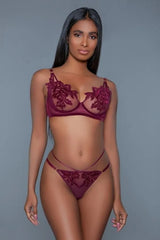 Be Wicked Evangeline Lace Applique Bra and Thong Set