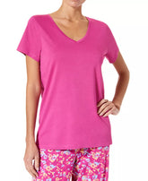 HUE Womens Short Sleeve V-Neck Sleep T-Shirt Pink