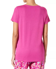 HUE Womens Short Sleeve V-Neck Sleep T-Shirt Pink