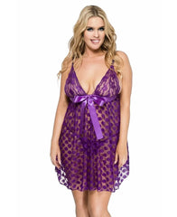 Music Legs Plus Size Mesh Polka Dot Baby Doll with Satin Bow and G-String