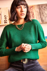 CCK Style Mint Dolman-Sleeve Wool-Blend Boatneck Sweater