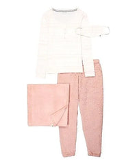 BEARPAW Pink & White Plush Pajama Set & Non-Medical Face Cover