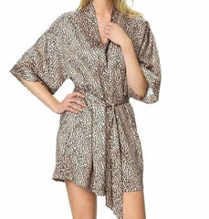 Jezebel by Felina Muse Leopard Print Silky Satin Kimono Wrap Robe