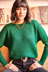 CCK Style Mint Dolman-Sleeve Wool-Blend Boatneck Sweater