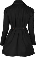 Floral Blooming Black Pocket Button-Front Peacoat