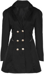 Floral Blooming Black Pocket Button-Front Peacoat