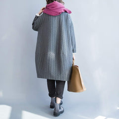 Belle de Jour Gray Cable-Knit Pocket Linen - Blend Tunic