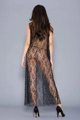 Music Legs Draping Open Lace Gown With G-String