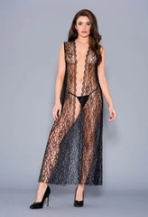 Music Legs Draping Open Lace Gown With G-String