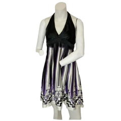Minuet Women’s Black/White/Purple Retro Pattern Dress, Size Medium
