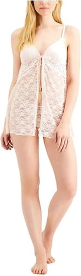 California Dynasty Linea Donatella Stretch Lace Babydoll Nightgown Pink