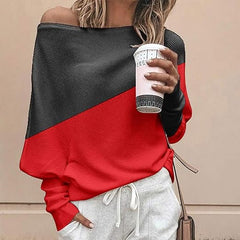 Baisico Red & Gray Color Block Balloon Sleeve Boatneck Top