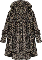 NXH Tan Leopard Pocket Plush Hooded Button-Up Coat