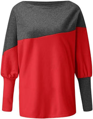 Baisico Red & Gray Color Block Balloon Sleeve Boatneck Top