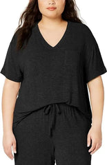 Alfani Ribbed Knit Pajama Top Classic Black