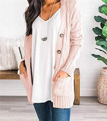 Knoeasy Pink Cable-Knit Button-Up Cardigan