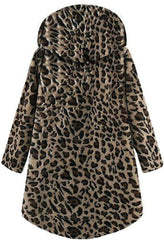 NXH Tan Leopard Pocket Plush Hooded Button-Up Coat