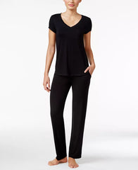 Alfani Chiffon-Trimmed Knit Pajama Top Classic Black