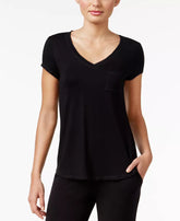 Alfani Chiffon-Trimmed Knit Pajama Top Classic Black