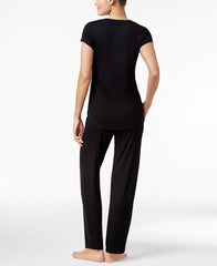Alfani Chiffon-Trimmed Knit Pajama Top Classic Black