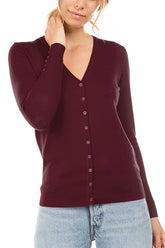 Zenana Outfitters Wine Cardigan With Button Accent Sleeves