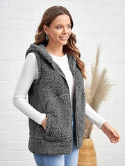 Lydiane Ash Gray Sherpa Pocket Hooded Zip-Up Vest