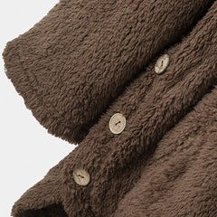 Baisico Coffee Plush Ear-Accent Hooded Coat