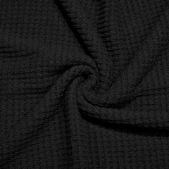 Vrkufie Black Waffle-Knit Button Bishop-Sleeve Sweater