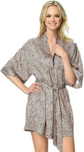Jezebel by Felina Muse Leopard Print Silky Satin Kimono Wrap Robe
