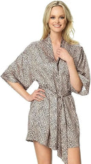 Jezebel by Felina Muse Leopard Print Silky Satin Kimono Wrap Robe
