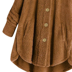 Baisico Yellow Side-Pocket Plush Hooded Button-Up Coat