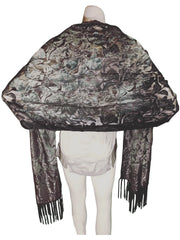 INC Etched Velvet Scarf – Black/Grey/Green, Luxe Fringe Design, Soft Rayon Blend (69"x17")