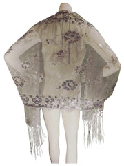 INC Silver Sheer Scarf – Embroidered Sequin Wrap with Fringe, Elegant 100% Polyester (66"x23.5")