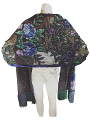 INC Black Blue Purple Green Etched Velvet Scarf – Rhinestone-Embellished Fringe Wrap, Luxe Rayon Blend (34"x17")