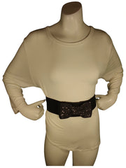 Diva General Black Rhinestone Bow Belt 2.375"x29" Stretchy Pleather & Webbing Waist Belt with Snap Closure