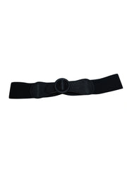 Diva General Black Stretchy Belt 1.5"x25" Pleather & Webbing Waist Belt with Classic Buckle
