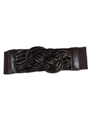 Diva General Brown Bow Belt 3"x32.5" Stretchy Pleather & Webbing Waist Belt with Snap Closure