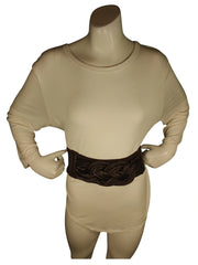 Diva General Brown Bow Belt 3"x32.5" Stretchy Pleather & Webbing Waist Belt with Snap Closure