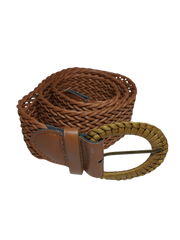 Diva General Brown Braided Belt 1.75"x33" Pleather Waist Belt with Classic Buckle