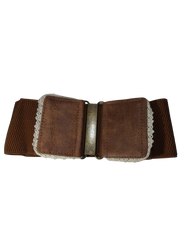 Diva General Brown Stretchy Belt 3"x25.5" Pleather & Webbing Waist Belt with Hook & Eye Closure