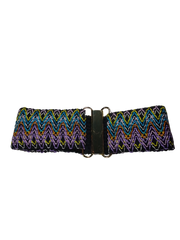 Diva General Black Embroidered Belt 2"x25.75" Stretchy Webbing Waist Belt with Hook & Eye Closure