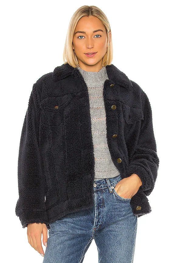 Amuse Society Shea Teddy Jacket in Ink - Faux Fur