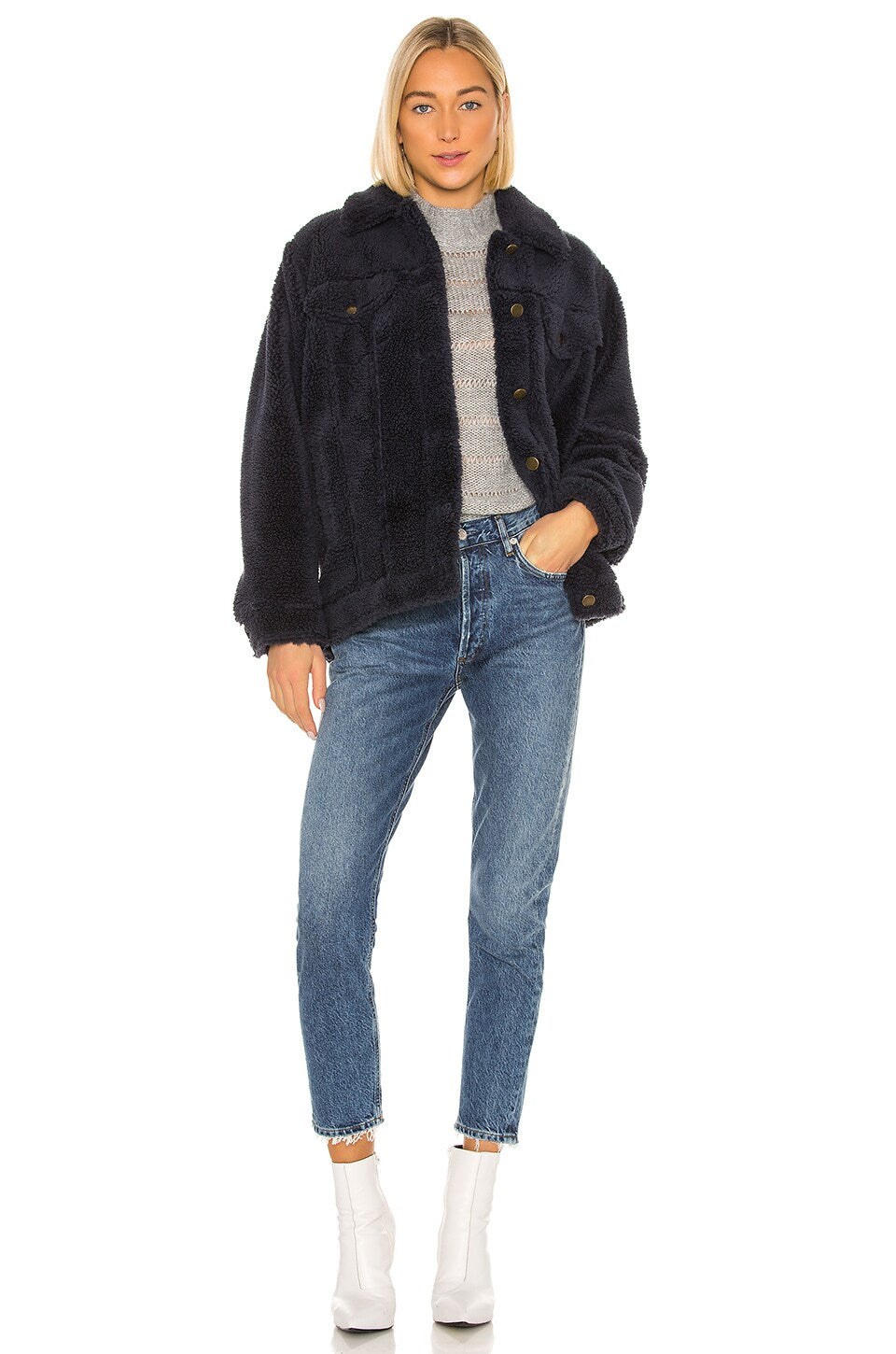 Amuse Society Shea Teddy Jacket in Ink - Faux Fur