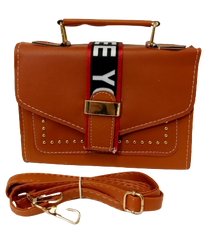 Chic Diva Brown Purse "See You" Strap Detail Stylish Handbag with Removable Strap