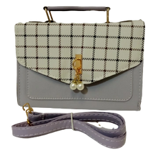 Diva General Collection Elegant Purple Plaid Purse – Stylish Handbag with Pearls & Removable Strap