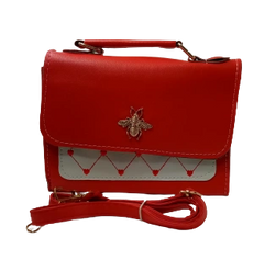 Diva General Collection Red Purse with Heart and Bee - Elegant & Versatile with Removable Strap