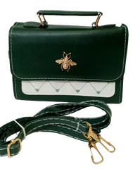 Elegant Diva Green Purse Heart & Bee Design Stylish Handbag with Removable Strap